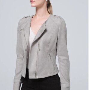 NWT $175 White House Black Market Faux Suede Light Gray Moto Jacket Size XS